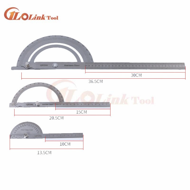 150mm 300mm de aço inoxidável 180 graus ângulo transferidor localizador régua medição rotativa ferramenta machinista artesão régua goniômetro