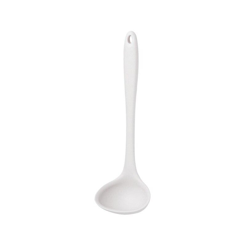 Silicone Ladle Soup Spoon Non-stick Curved Handle Unbreakable Big Round Scoop for Dinner Kitchen Dining Tool Tableware: white