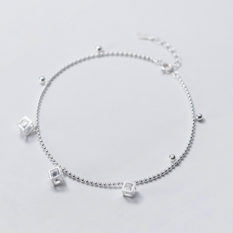 Decoratie Op Voet Enkelbandje Armband Op De Been Voet Vrouwen Zilver 925 Been Ketting Sieraden Ronde Kralen Zirkoon geometrie Kubus