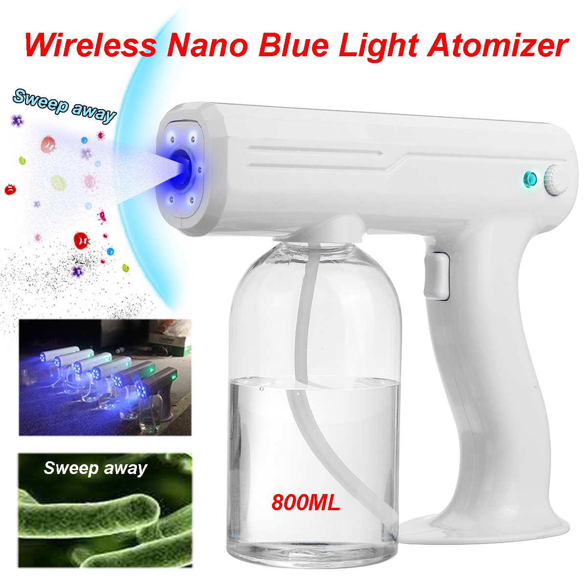 800ML Handheld Atomization Disinfection Spray Gun 110V/220V Wireless Rechargeable Nano Steam Gun Household Atomizer Machine