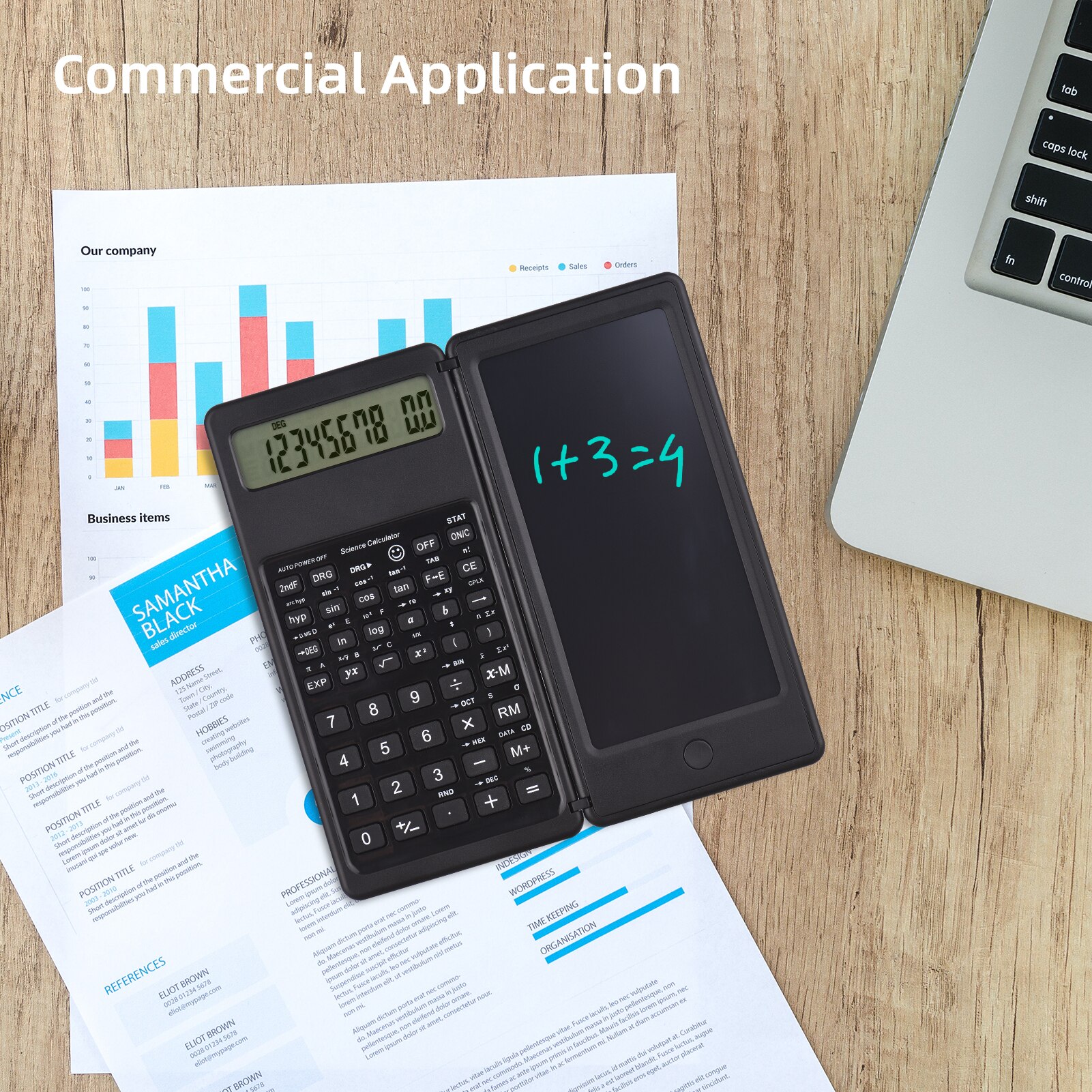 Calculator with LCD Writing Tablet Desktop Calculators 10 Digits Display with Stylus Erase Button Thin and Foldable