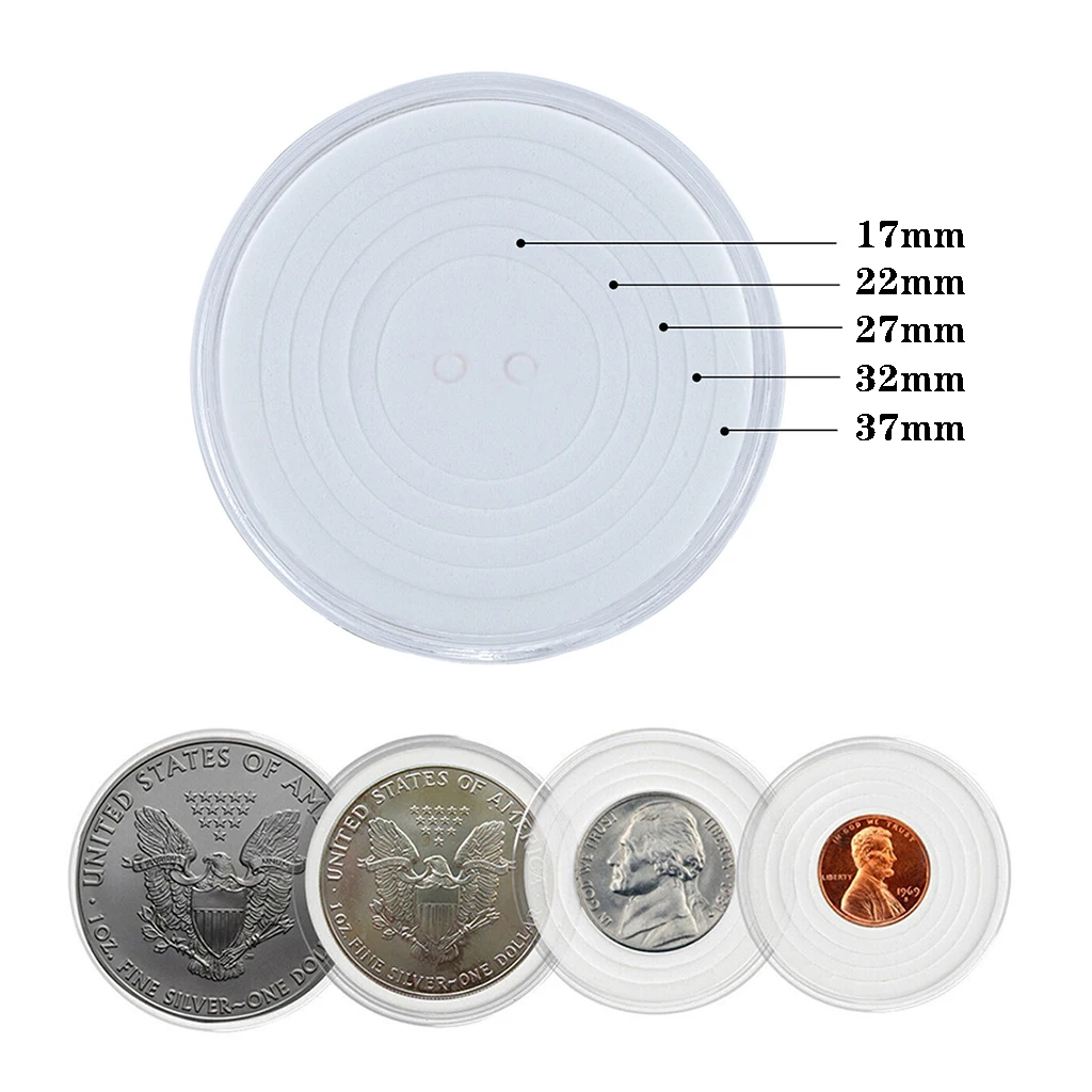 10Pcs Transparent Coinning Capsule Holder Storage Box 17-37mm 19-39mm with Adjustable Foam Gasket for Collectable Coinning Medal: green