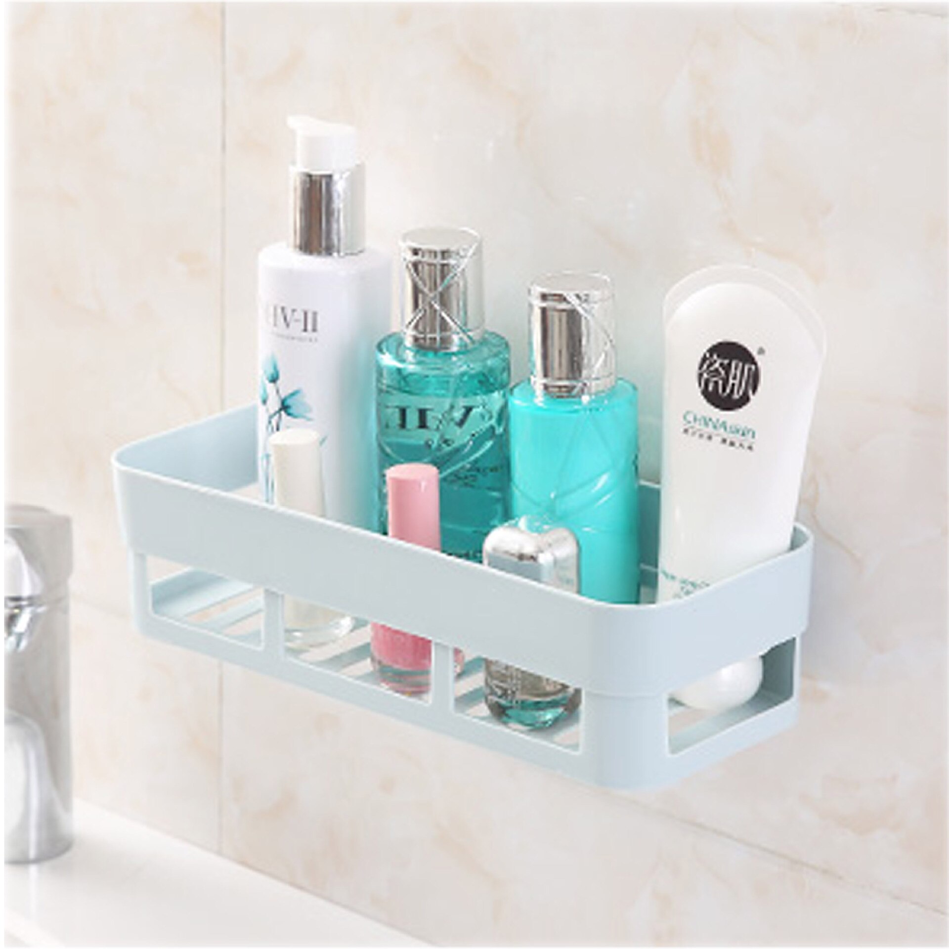 Bathroom Shelving Wall Corner Storage Rack Organizer Shower Shampoo Holder Toilet Suction Cup Storage Rack Bathroom Accessories: Blue