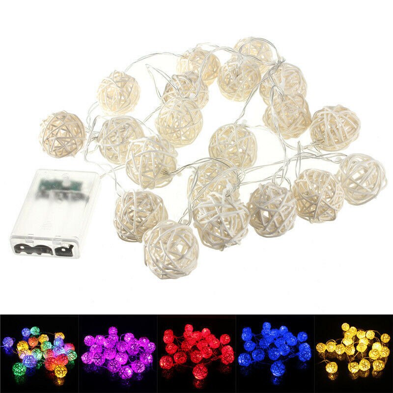 3M 20 LED Rattan Kugeln Lichterketten Batterie Gebühr Girlande Baumwolle Ball Licht Weihnachten Lichter für Terrasse Hochzeit Dekor