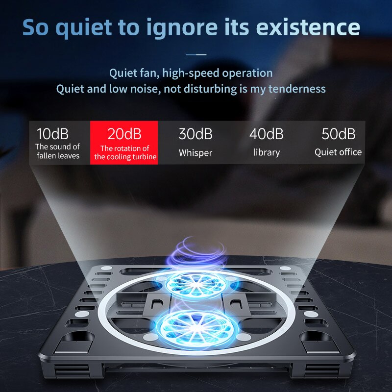 Rotatable Laptop Cooler Laptop Cooling Pad Foldable Notebook Gaming Cooler Stand with Two Fan and USB Ports for 10-17inch Laptop