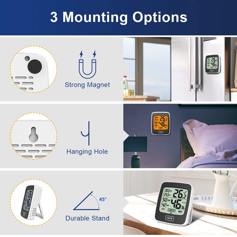 GTBL 2Pcs Room Thermometer Digital Indoor Hygrometer-Temperature And Humidity Monitor Room Moisture Meter With Press Button