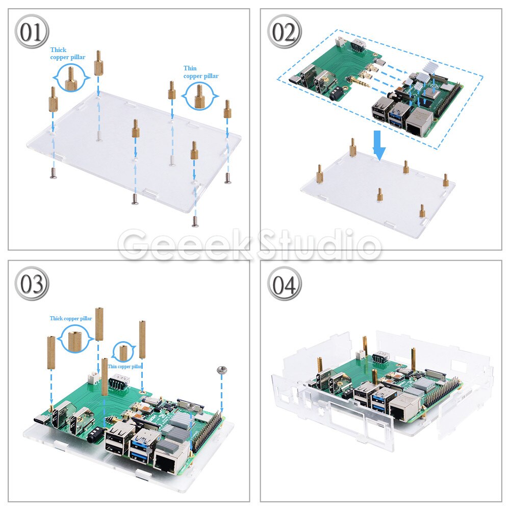 Acrylic Raspberry Pi set-top box kit with 4010 blue LED light fan and all aluminum heat sink for Raspberry Pi 4B