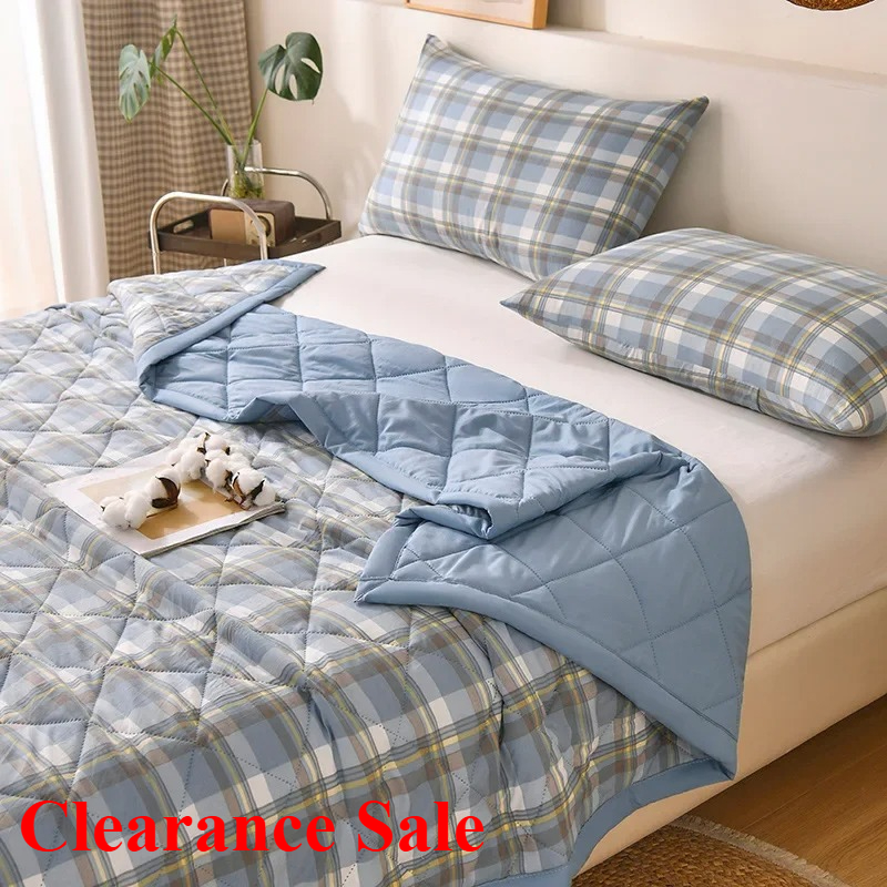 Striped checkered summer thin blanket skin friendly printed summer cool blanket air conditioning blanket thin core