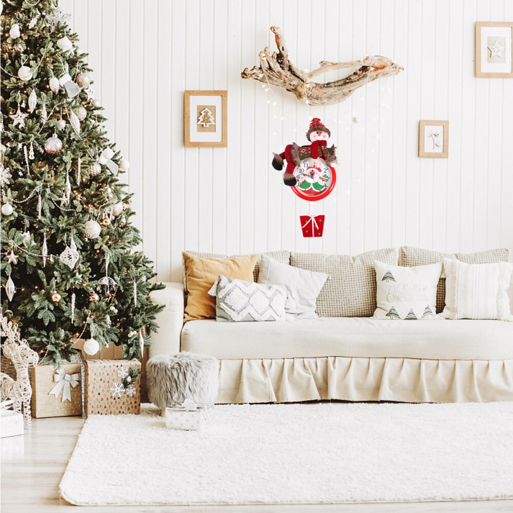 1pc Cartoon Snowman Wall Clock Christmas Clock Wall Clock Decor Xmas Wall Clock for Office Room Party: Default Title