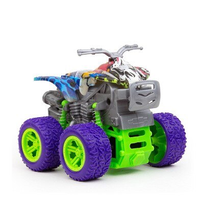 Children's four-wheel drive inertial off-road vehicle boy simulation off-road model anti-fall toy dinosaur car police car: Motorcycle purple