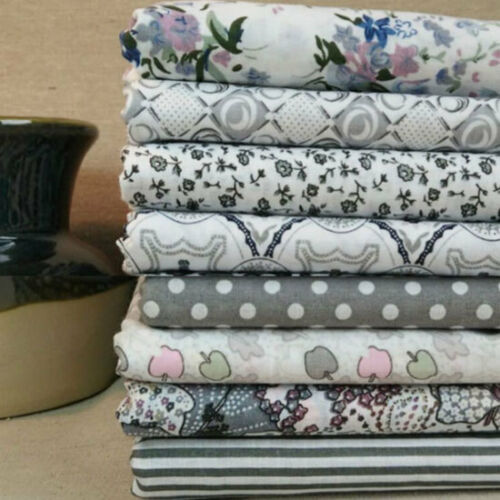 Series 7 pieces Assorted Pre-Cut Bundle Charm Cotton Quilt Fabric 25cm x 25cm for DIY Sewing Craft Flower Fabric: Gray Series