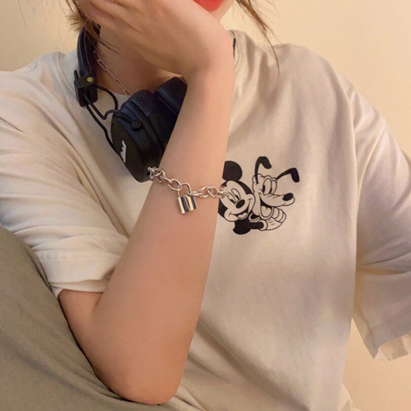 Cool Lock Cross Punk Rock Chain Adjustable Bracelet Long Chain Alloy Stainless Metal Line for Women Jewelry Party