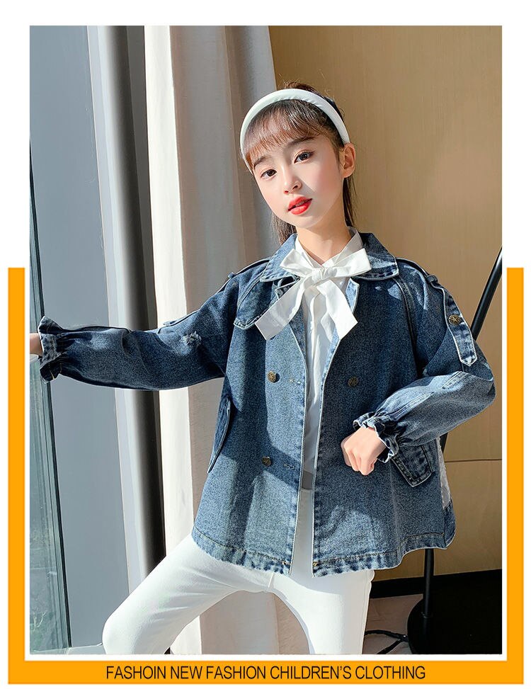 Tiener Kleding Meisjes Denim Jasje Mode Kinderen Kant Jas Windjack Voor Tiener Denim Jas Kids Uitloper 4 11Y