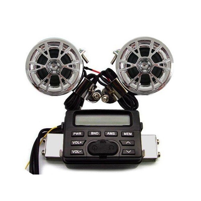 Motorcycle Sound System Handlebar Mount 2 Speakers FM Radio Audio MP3 Stereo 12V for Honda Kawasaki Suzuki KTM