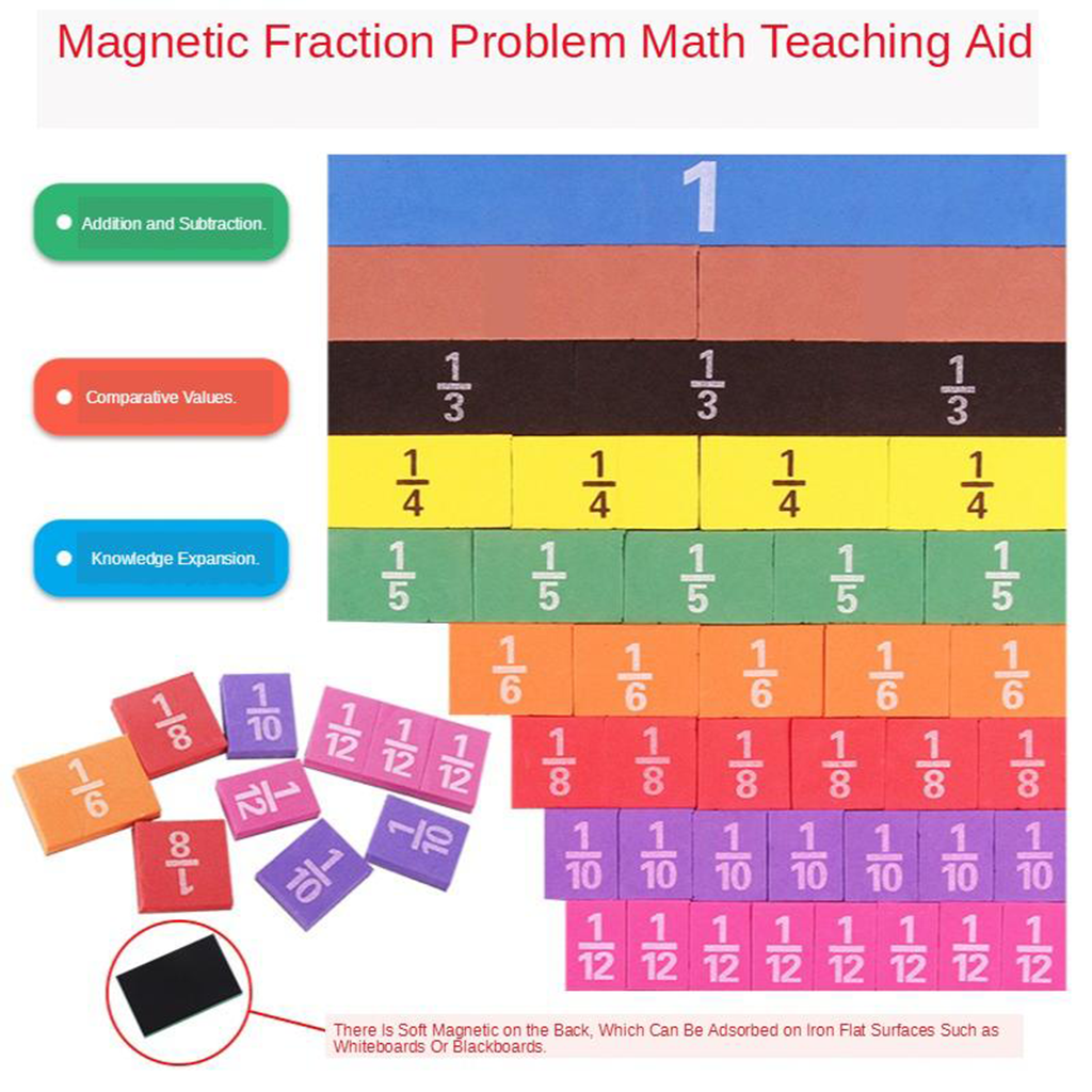 Tessere di frazione arcobaleno magnetico, abilità matematiche precoci, aiuto visivo per bambini di età compresa tra 6 anni