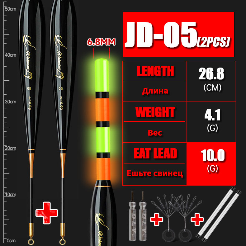 WAKASUI 2PCS/Set LED Electronic Rock Fishing Float With A Long Distance Of 6.8MM High Sensitivity Short Night Fishing Float: light green