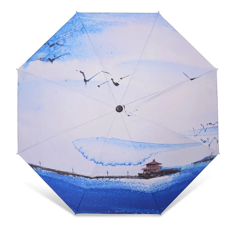 Paraguas pintura al óleo para mujer, sombrilla plegable automática para mujer, Parapluie para exteriores, estudiantes, guarda-chuva