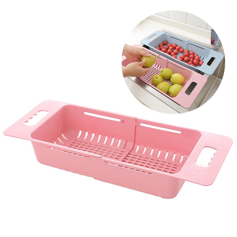 Colador plegable de cocina para frutas y verduras, escurridor, cesta de plástico para lavar, escurridor de alimentos: Rosa