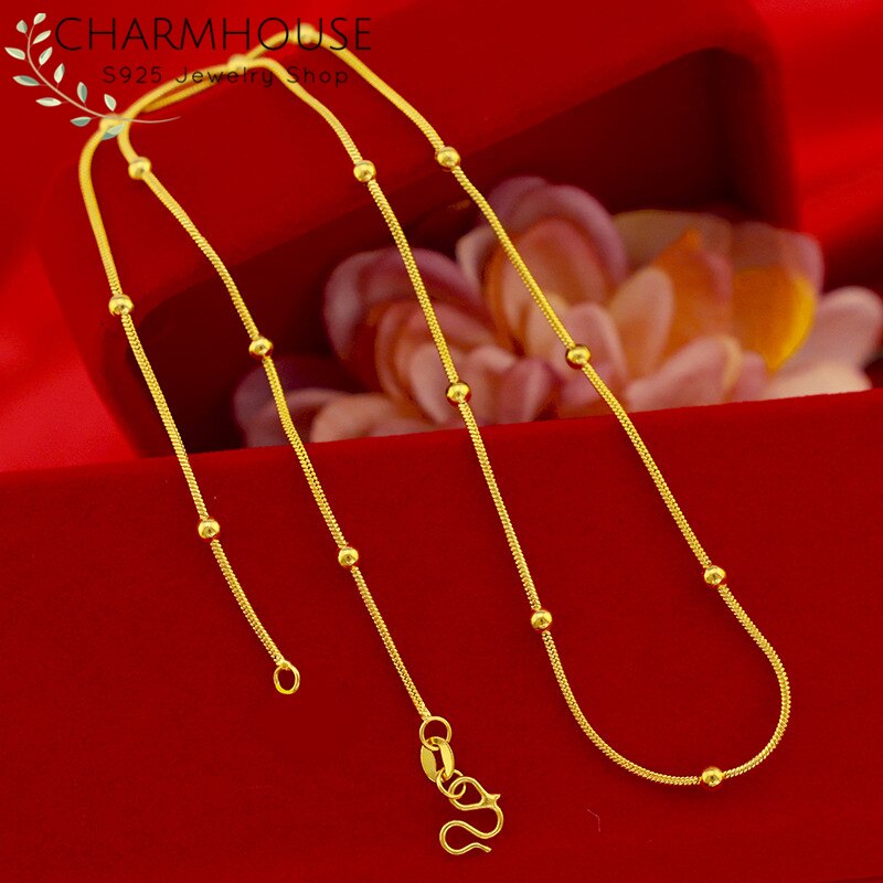 24K Gold-Filled Necklaces For Women 1-2mm Link Chain Necklace Fit Pendant Collier Femme Choker African Gold Jewelry: 002