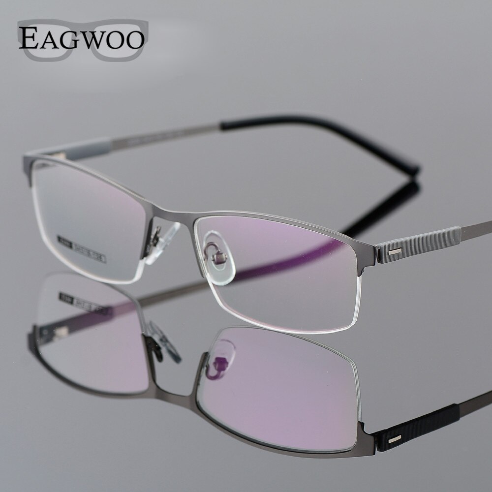EAGWOO Business Eyeglasses Frame Half Rim Optical Glasses Men Eyewear Gold Frame Glasses for Myopia Reading Spring Temple 2299: Gray