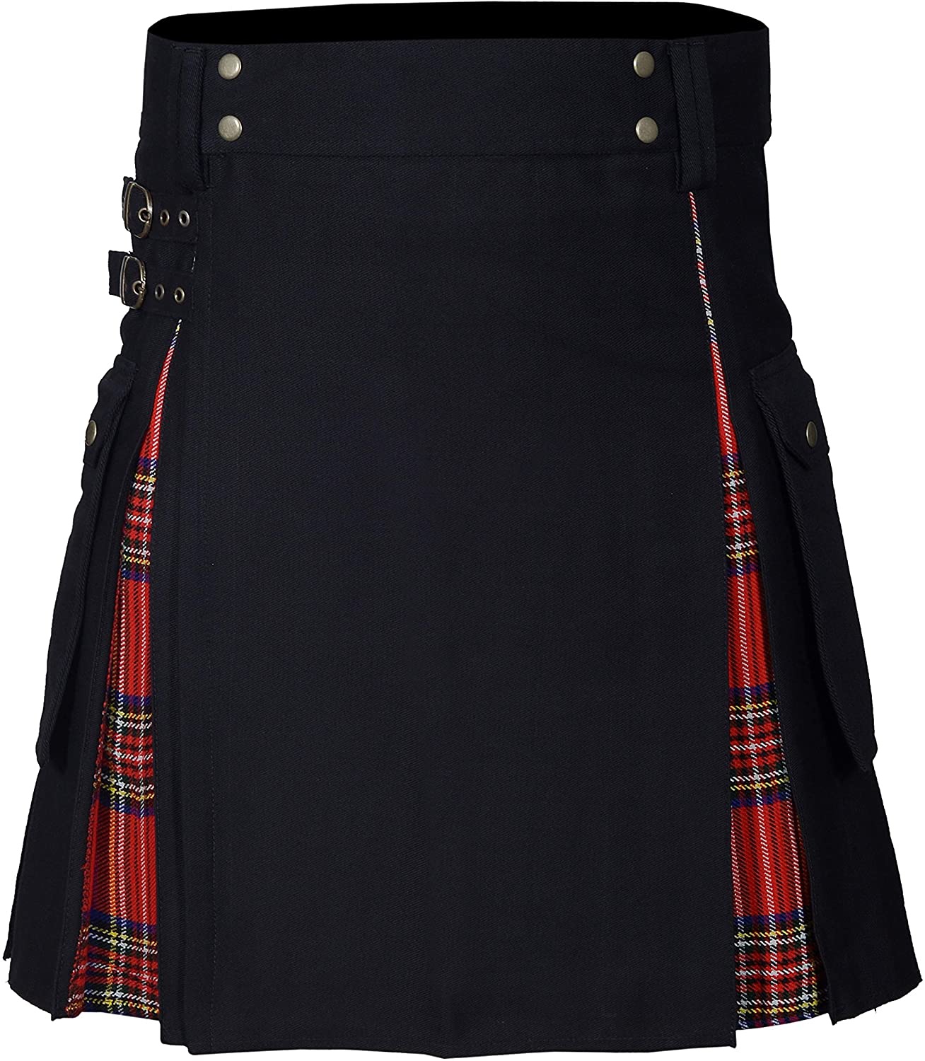 Kilts pour hommes, Kilt utilitaire, Kilt hybride en jean 100 % coton, Kilt traditionnel pour hommes en tartan plissé en boîte moderne: L / Rouge