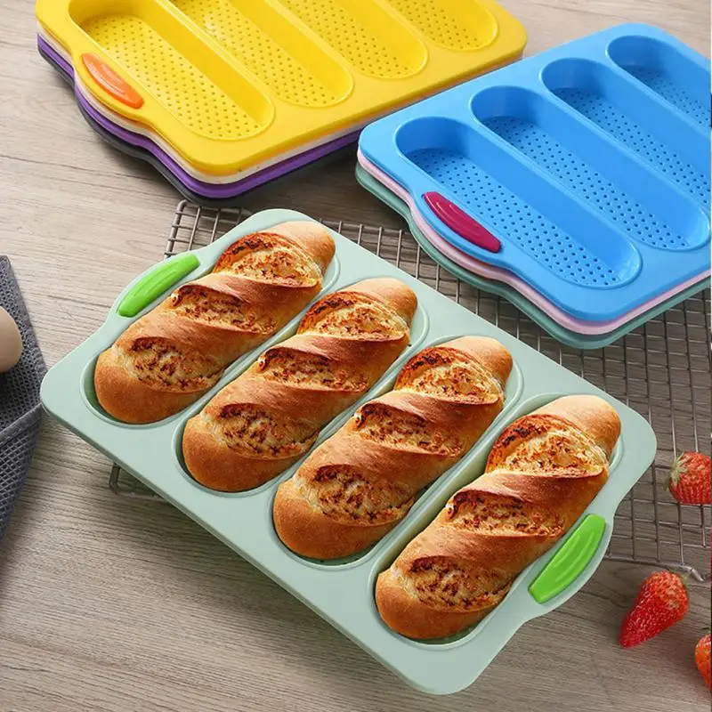 4-slot Open Silicone Bread Mold Non-Stick Bread Silicone Mould French Baguette Mold Baking Pans For Kitchen Baking Tool