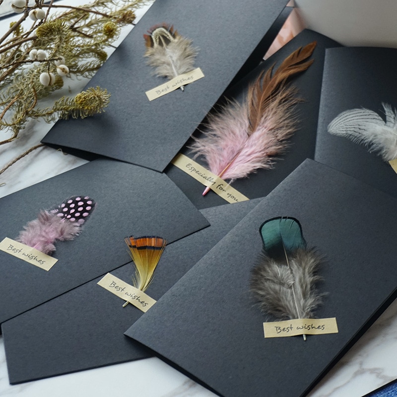 EZONE plume enveloppe + carte de voeux enveloppe noir affaires enveloppe haut de gamme Kraft papier enveloppe école fournitures de bureau