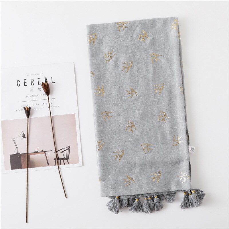 dyr skrive ut bomull skjerf til kvinne blomster svelg fugl pareo sarong badesuite dekke opp: Aa20070 grå