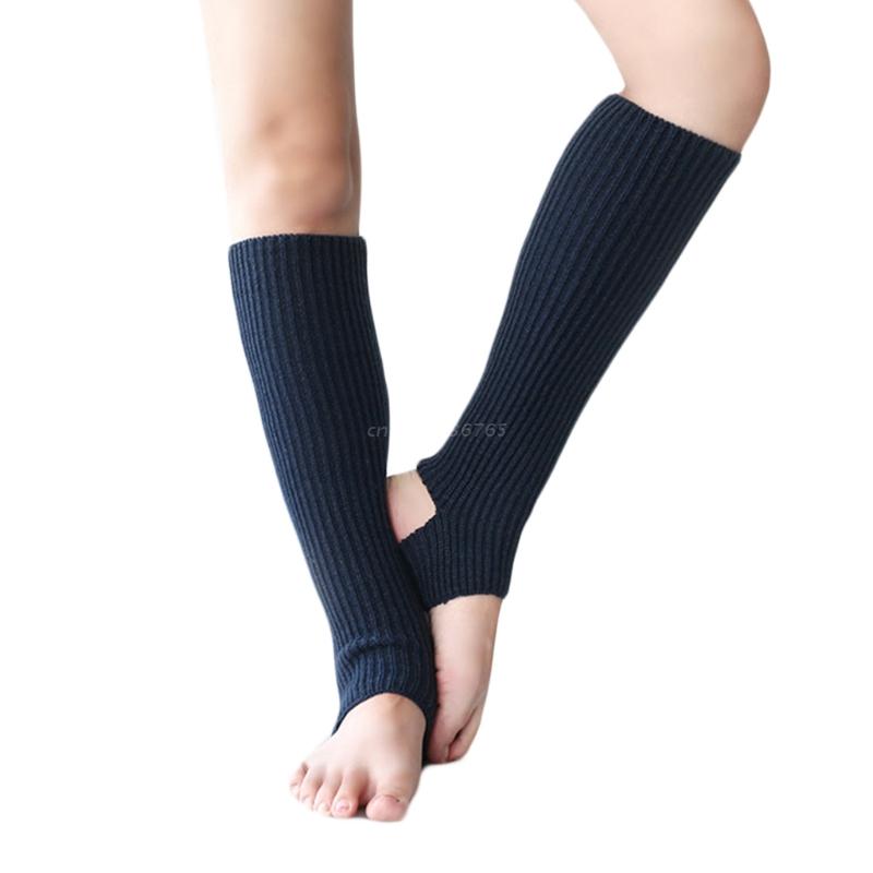 1 Pair Women Girls Ballet Dance Stirrup Leg Warmers Ribbed Knitted Solid Color Toeless Latin Knee High Socks Sleeves: Navy