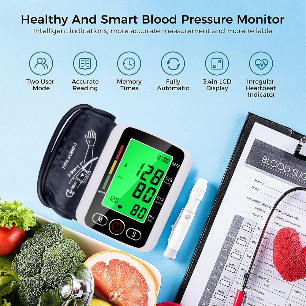 Arm Automatic Blood Pressure Monitor BP Sphygmomanometer Pressure Meter Tonometer for Measuring Arterial Pressure