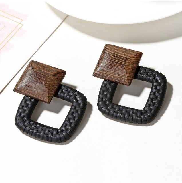 MGaidila, pendientes geométricos hechos de pendientes de madera, pendientes de estilo nacional retro bohemio: E2399