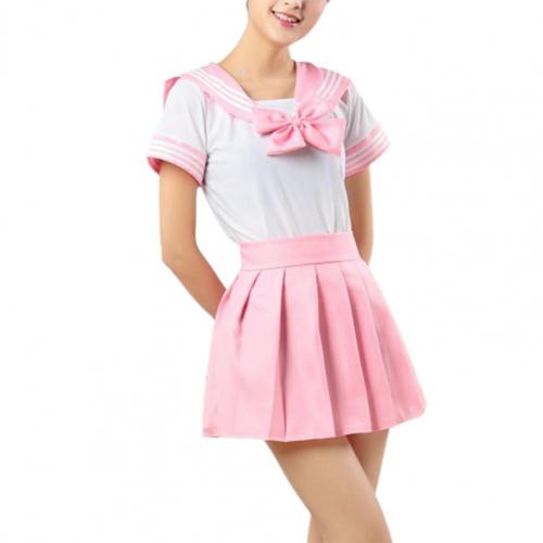 JK Skirt Seven Colors Anti-wrinkle Basic Style High School Uniform Suit for Sports Meet: Pink