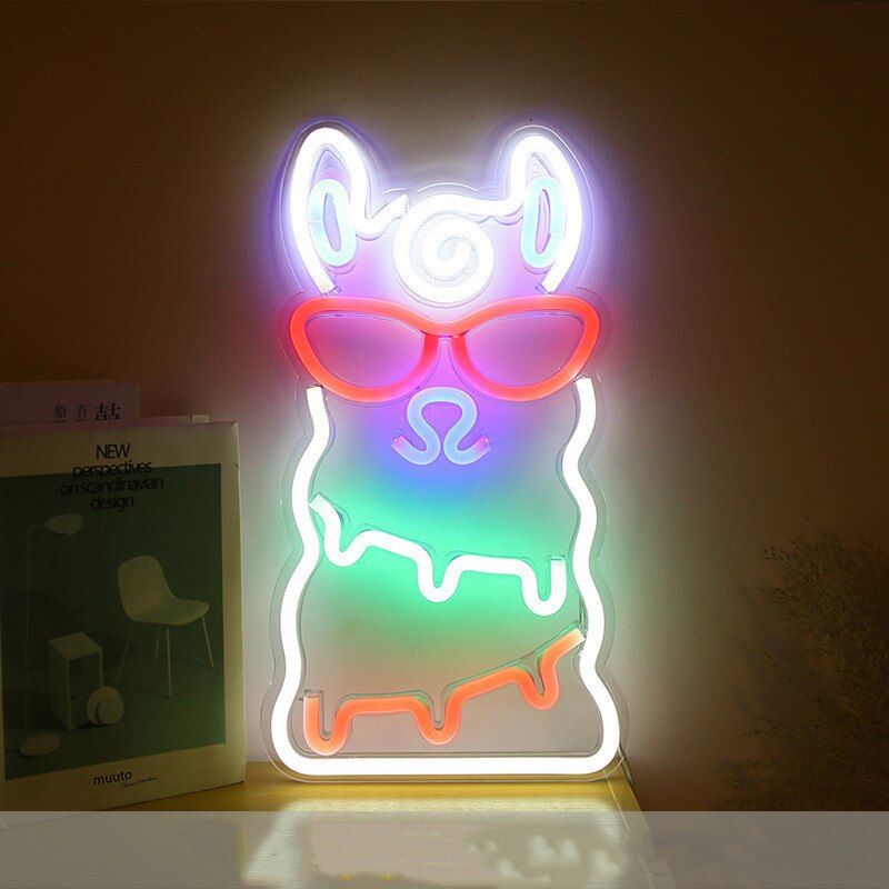 Lampe néon colorée LED, éclairage décoratif d'intérieur, USB alpaga, dauphin, étoile, nuage arc-en-ciel, fond Led, veilleuse: Alpaca