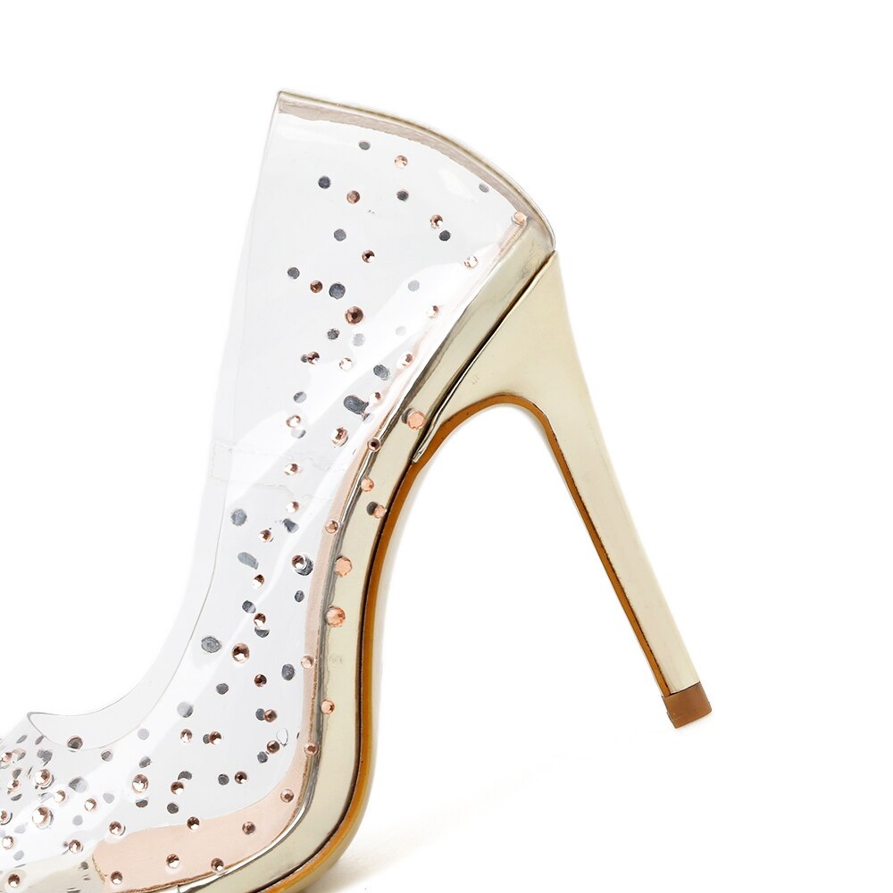 Transparante glazen slippers met diamantjes, damessandalen met hoge hak, damessandalen met hoge hak, galajurken, bruidsschoenen