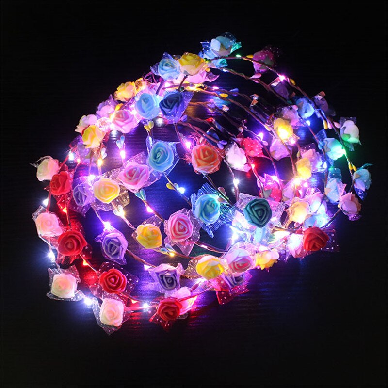 12 stücke Party Glowing Kranz Halloween Crown Blume Stirnband Frauen Mädchen LED Licht Up Haar Kranz Haarband Girlanden Festival