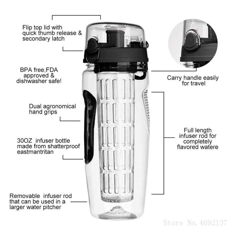 800Ml/1000Ml Bpa Gratis Fruit Infuser Water Fles Draagbare Sap Shaker Reizen Sport Drinken Flessen Detox Water fles