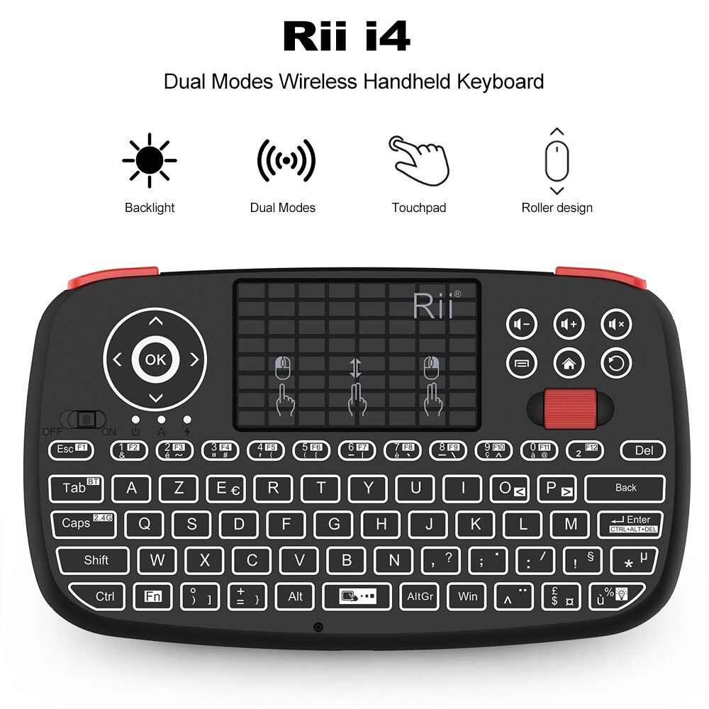 Rii I4 Mini Russische Toetsenbord 2.4G Bluetooth Dual Modi Handheld Toets Backlit Muis Touchpad Afstandsbediening Voor Tv Box pc