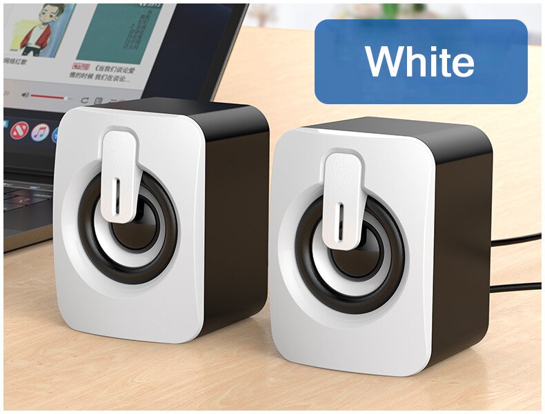 Wired Computer Speakers USB + AUX Mini PC Speaker for Laptop Desktop Phone 5W Audio Multimedia Loudspeaker: White