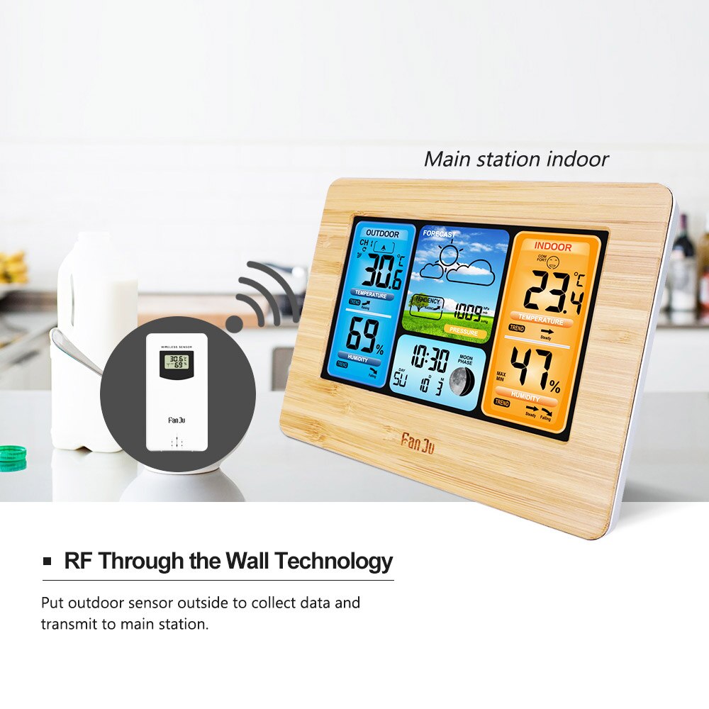 Digital Weather Station Clock Indoor Outdoor Weather Forecast Barometer Thermometer Hygrometer with Wireless Outdoor Sensor