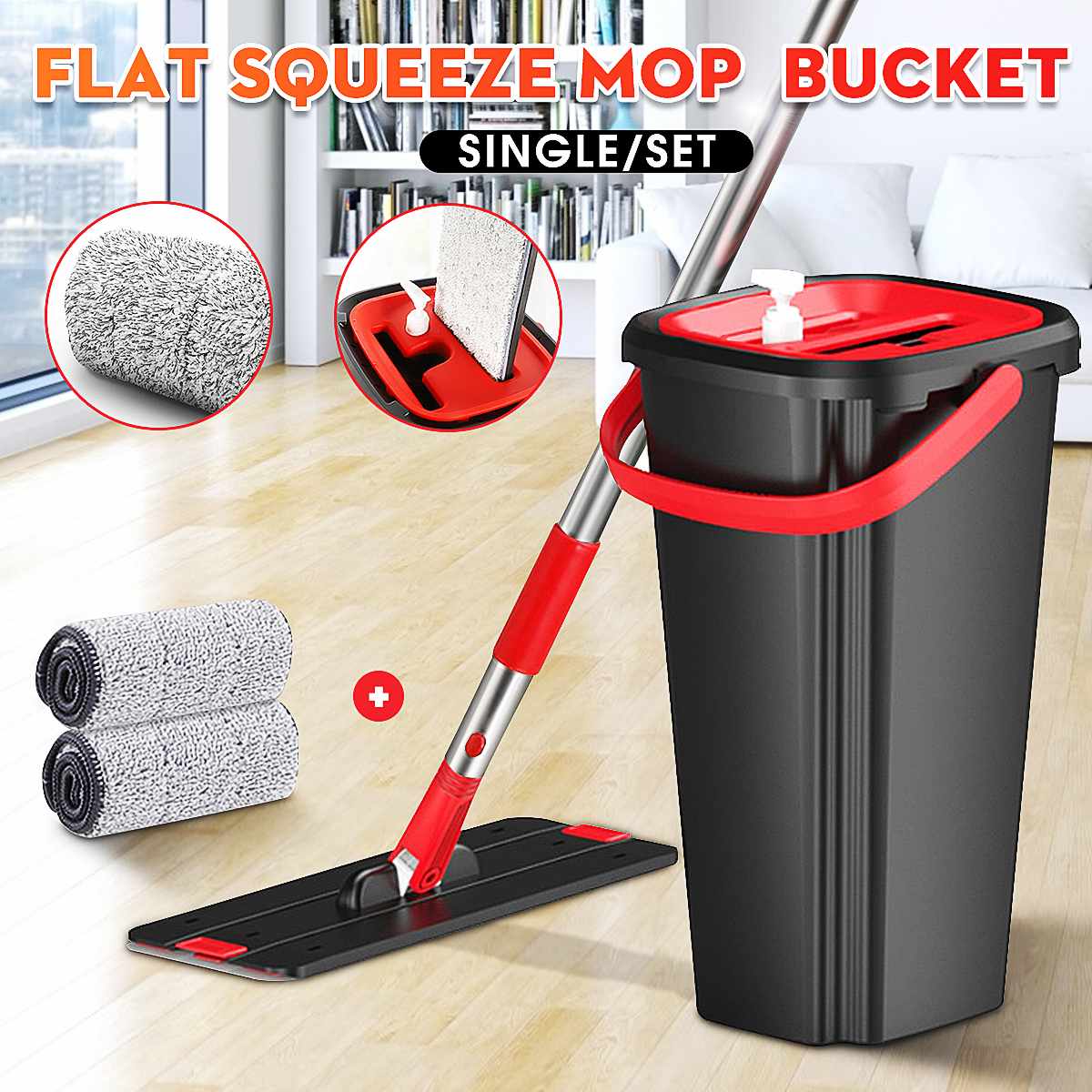 Magic Flat Squeeze Automatic Mop and Bucket Free Hand Mop Washing Microfiber Cleaning Cloth Kitchen Wooden Floor Lazy Fellow Mop