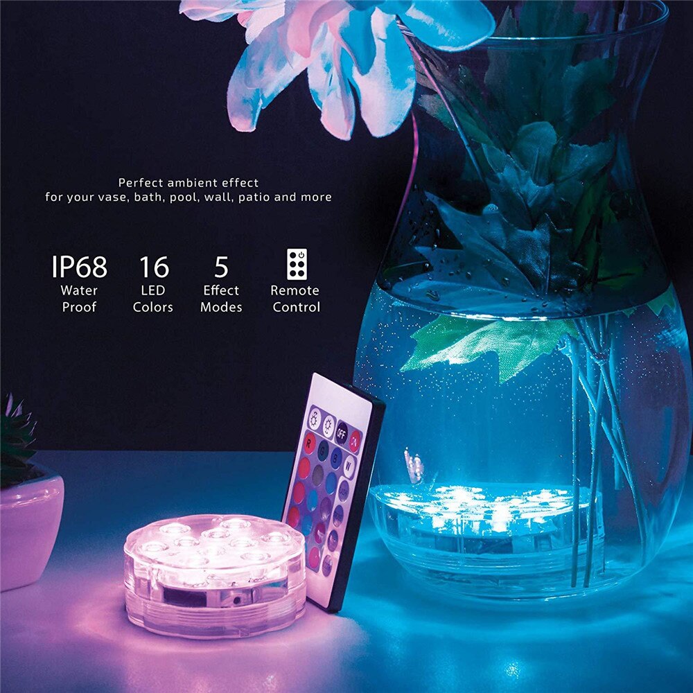 4Pcs Battery Operated RGB Led Submersible Light Underwater Night Lamp Garden Swimming Pool Light for Wedding Party Vase Bowl