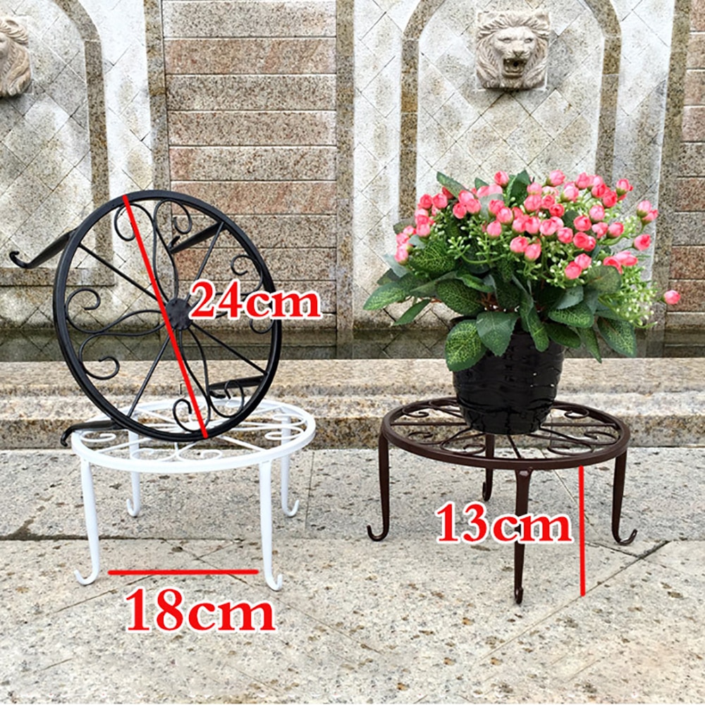 24x24x13cm Indoor Outdoor Plant Stand Metal Flowerpot Stand Round Iron Plant Pot Holder Black White Bronze Colour