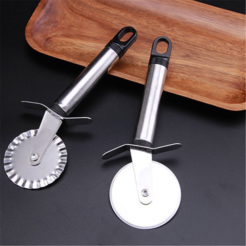 Keuken Pizza Hulpmiddel Pizza Cutter Rvs Dubbele Roller Pizza Mes Cutter Gebak Pasta Deeg Crimper 4 Patronen