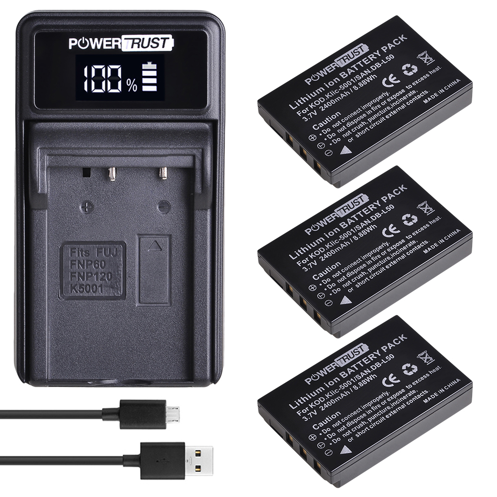KLIC-5001 DB-L50 Battery + LED Charger for Sanyo DB-L50 Kodak P850 Z760 DX7590 DX7630 Zoom Sanyo DMX-FH1 FH11 HD1000 HD2000: 3Battery and charger