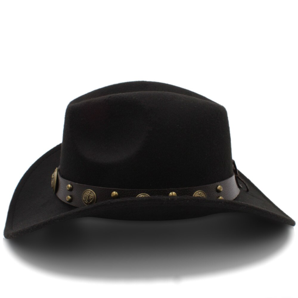 Kvinders uld western cowboy hat roll-up brim lady fascinator jazz hestesport sombrero hombre fedora cap størrelse 56-58cm