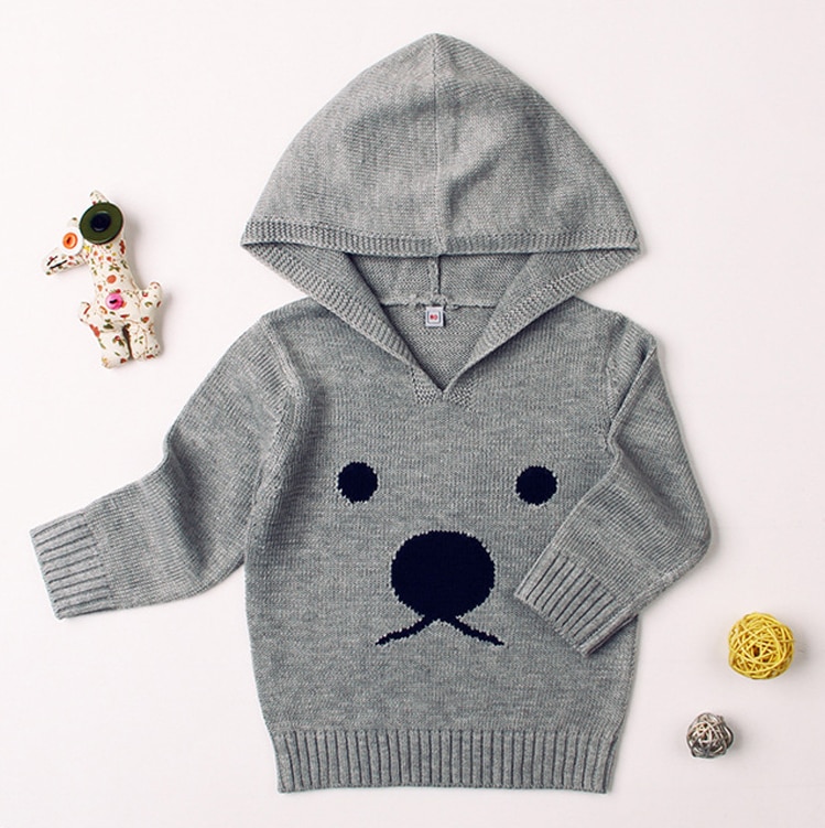 Autumn Baby Winter Children's Knit Sweaters Baby Bear Hooded Cartoon Sweater Clothing For Girls Kids Clothing