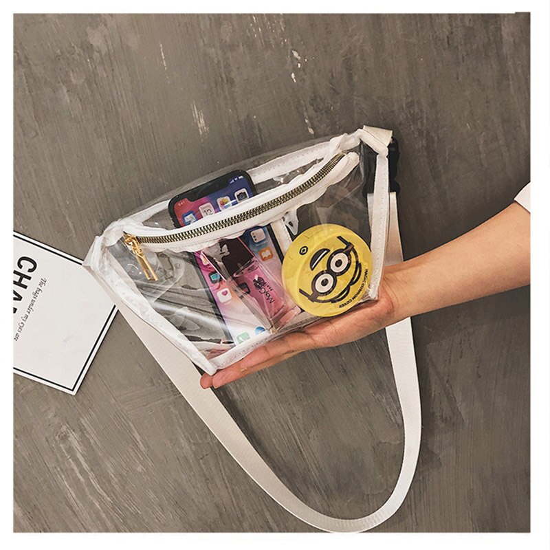 Riñonera de PVC transparente para chicas, bolsa de pecho de viaje impermeable, informal, de plástico, para verano, 030206: White waist bag