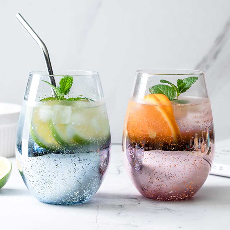 Stjärnor pläterad färg glas kopp blyfri hög temperatur kristall mjölk juice kopp med sked hem kök kontor dringking glas