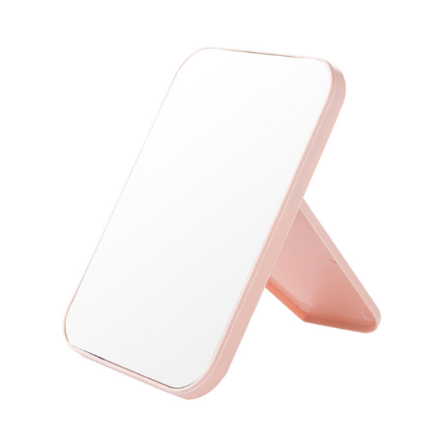 Miroir de maquillage pliant HD rectangulaire Table miroir bureau Simple Dressing Portable vanité maquillage miroir: Pink