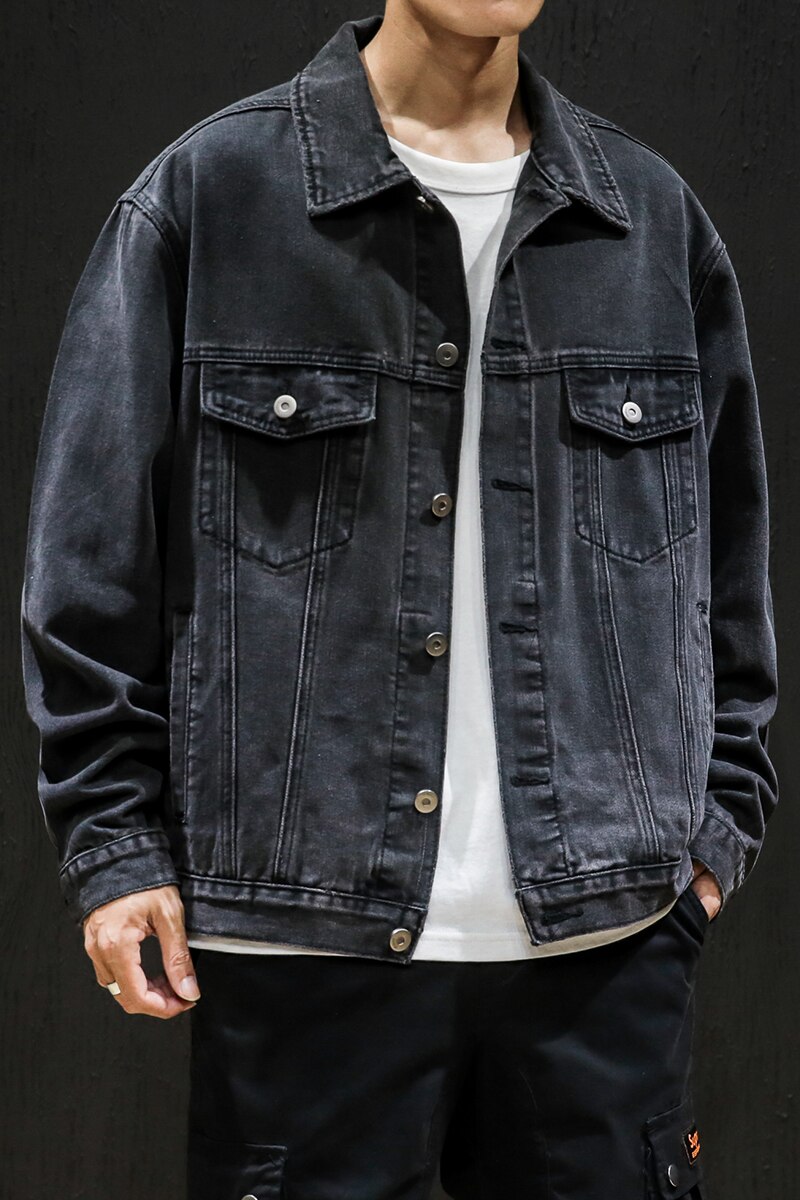 Autumn classic men denim jacket black retro loose casual youth popular denim top jeans jacket coat 5XL